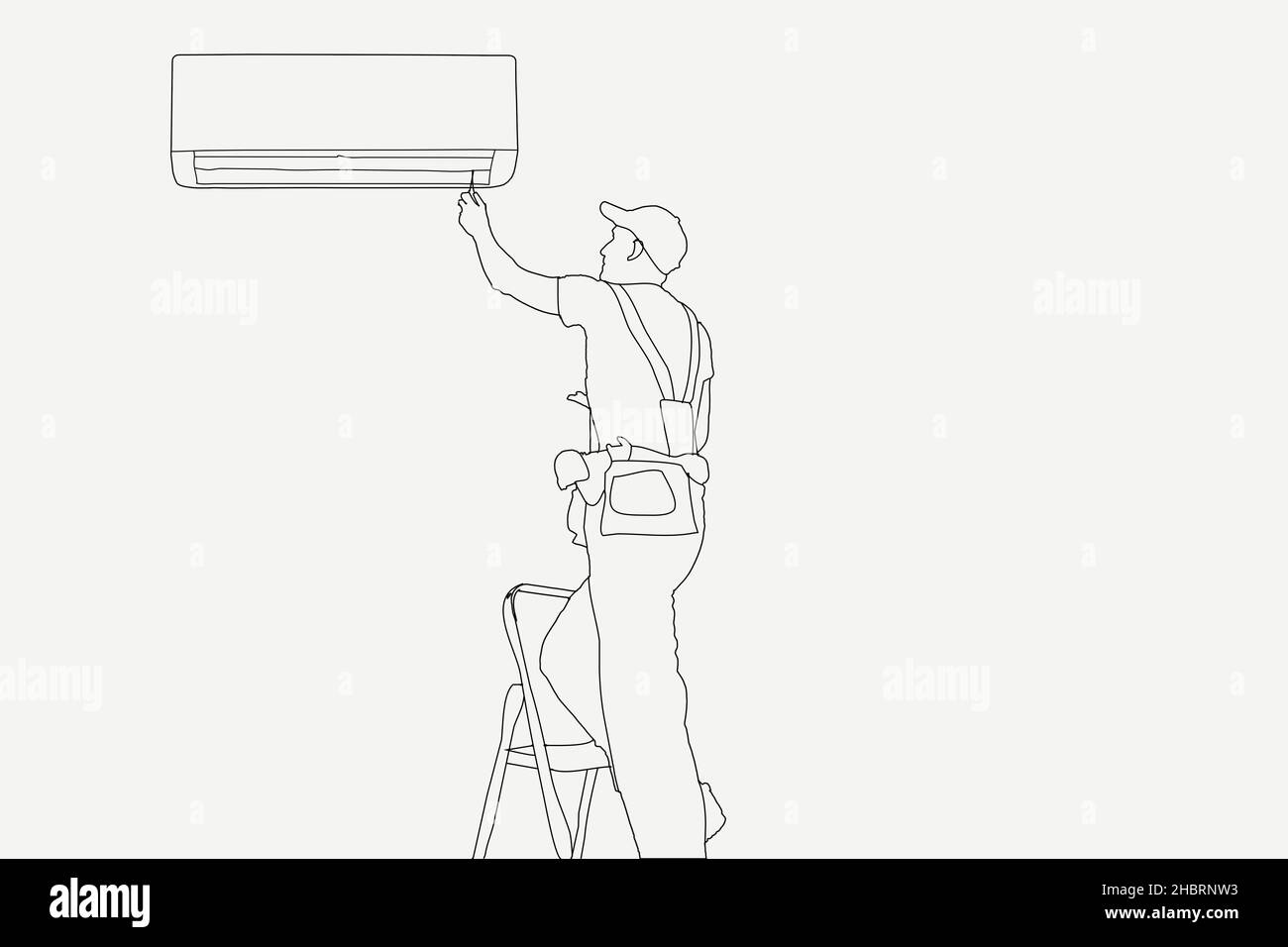 Service and repair of air conditioners. The repairman on the background