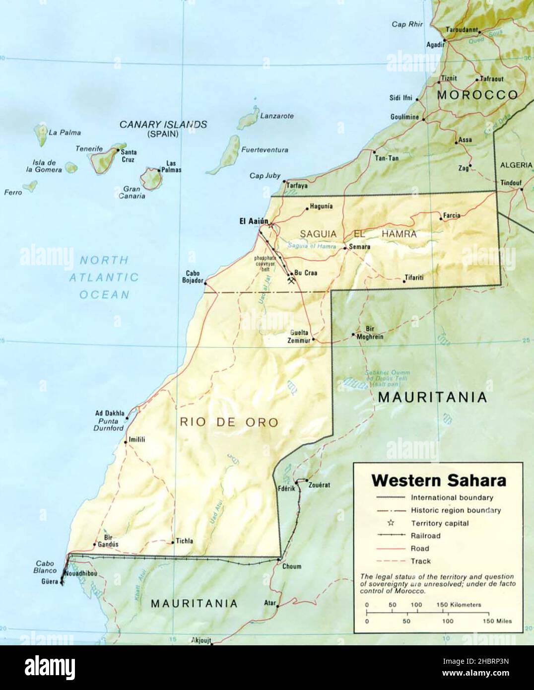 Shaded Relief Map of Western Sahara ca.  1989 Stock Photo