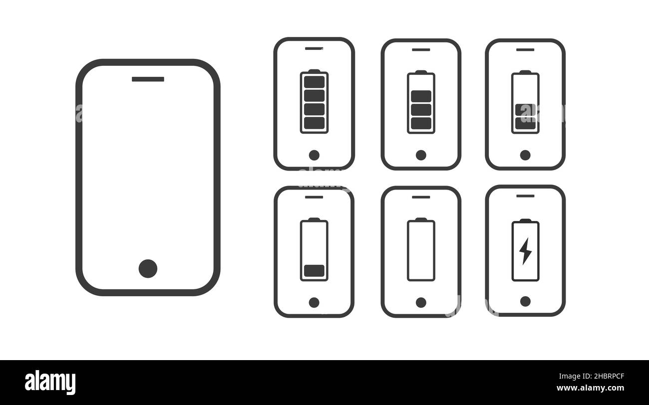 Smartphone battery icon set. Set of illustrations with smartphones with different battery