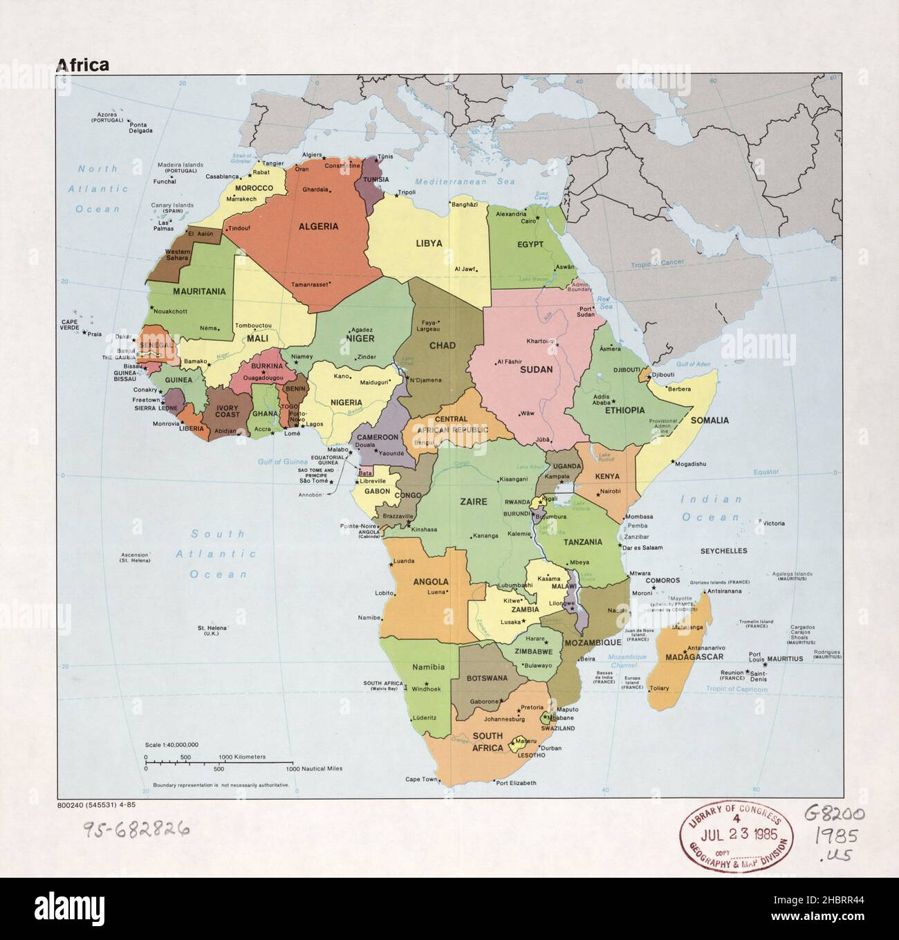 Map of Africa ca. 1985 Stock Photo - Alamy