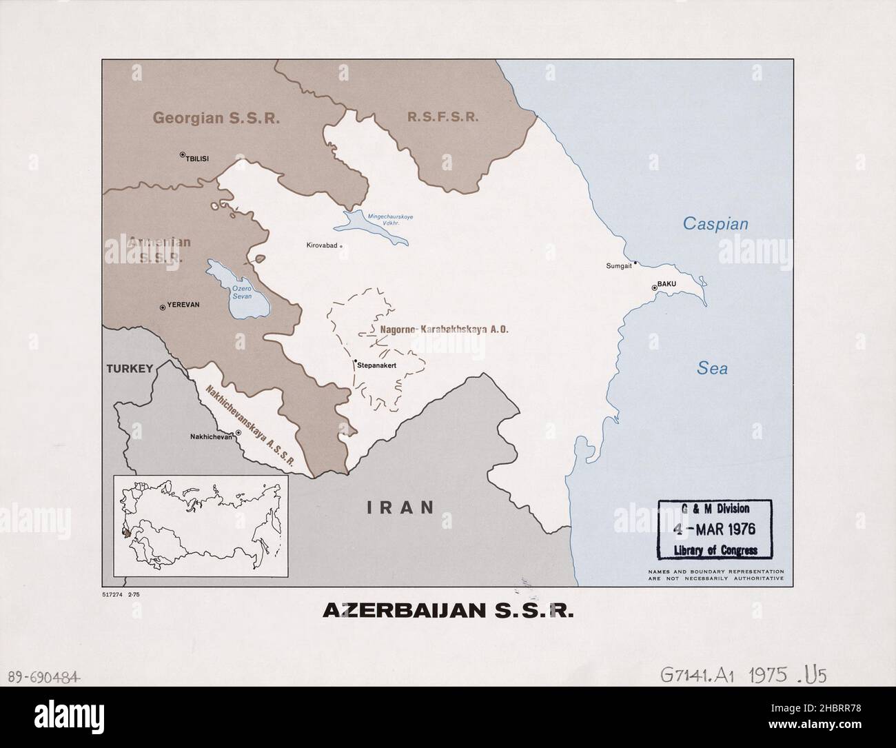 Map of Azerbaijan ca.  1975 Stock Photo