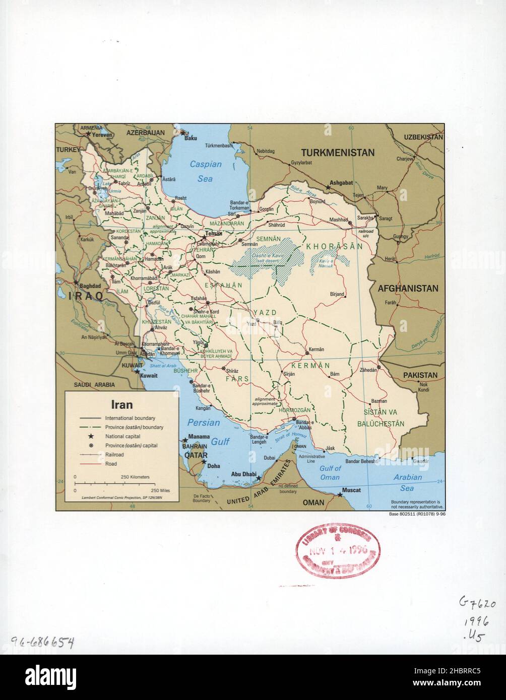 Map of Iran ca.  1996 Stock Photo