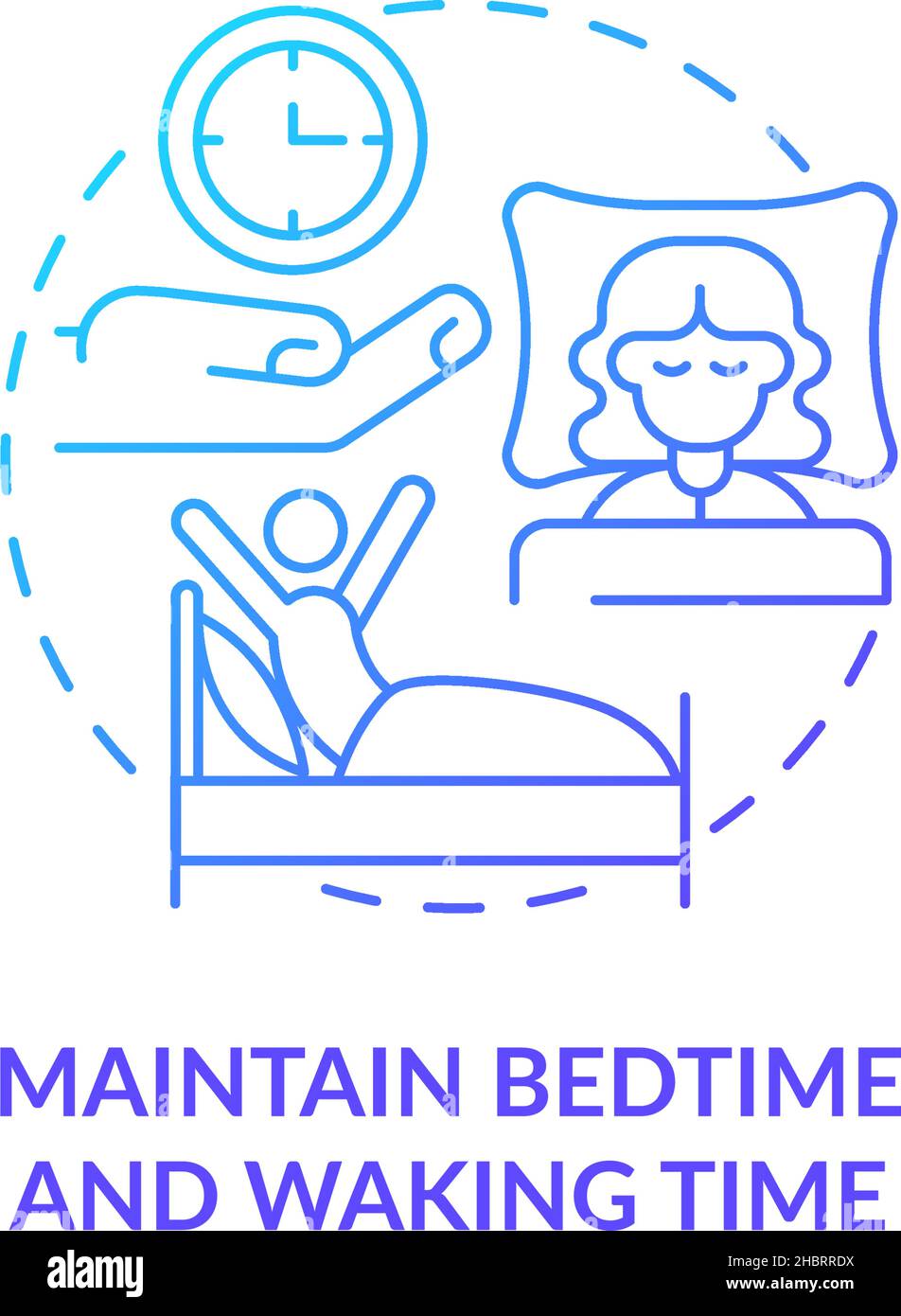 Maintain bedtime and waking time blue gradient concept icon Stock Vector