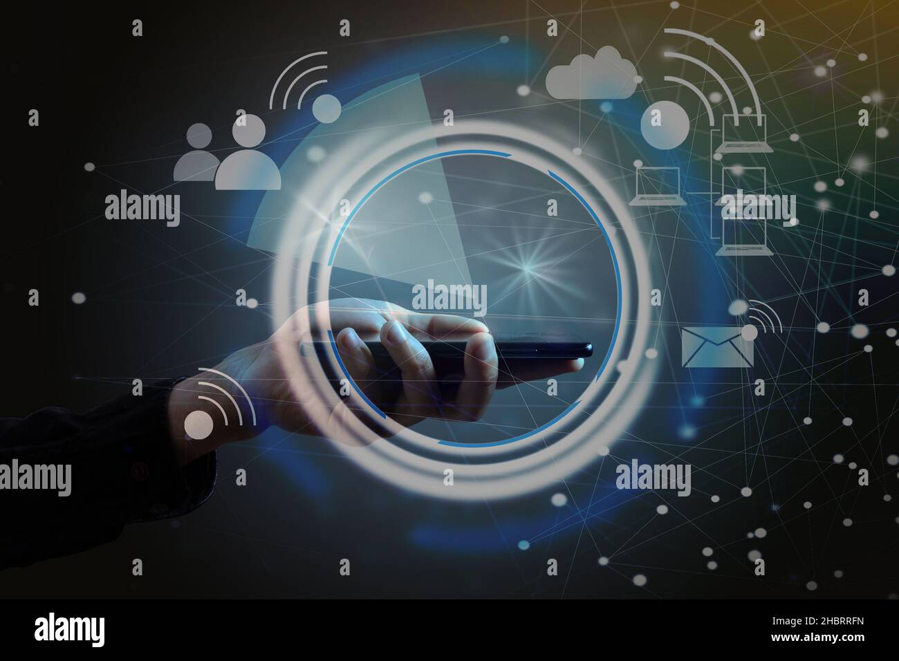 Business networking connection concept and Wi-Fi. Technology ...