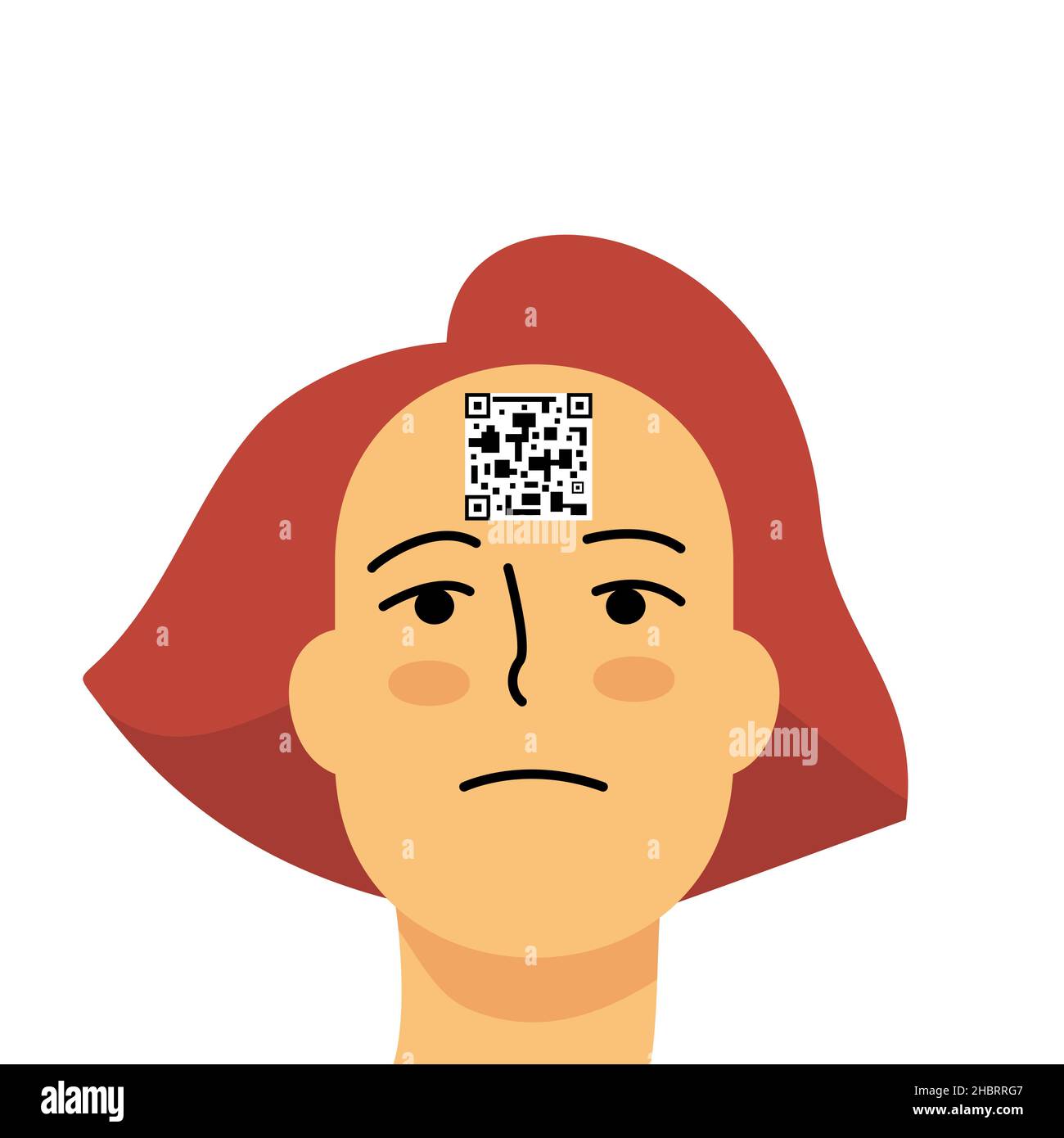 QR code on female forehead Illustration. Isolated on white Stock Vector