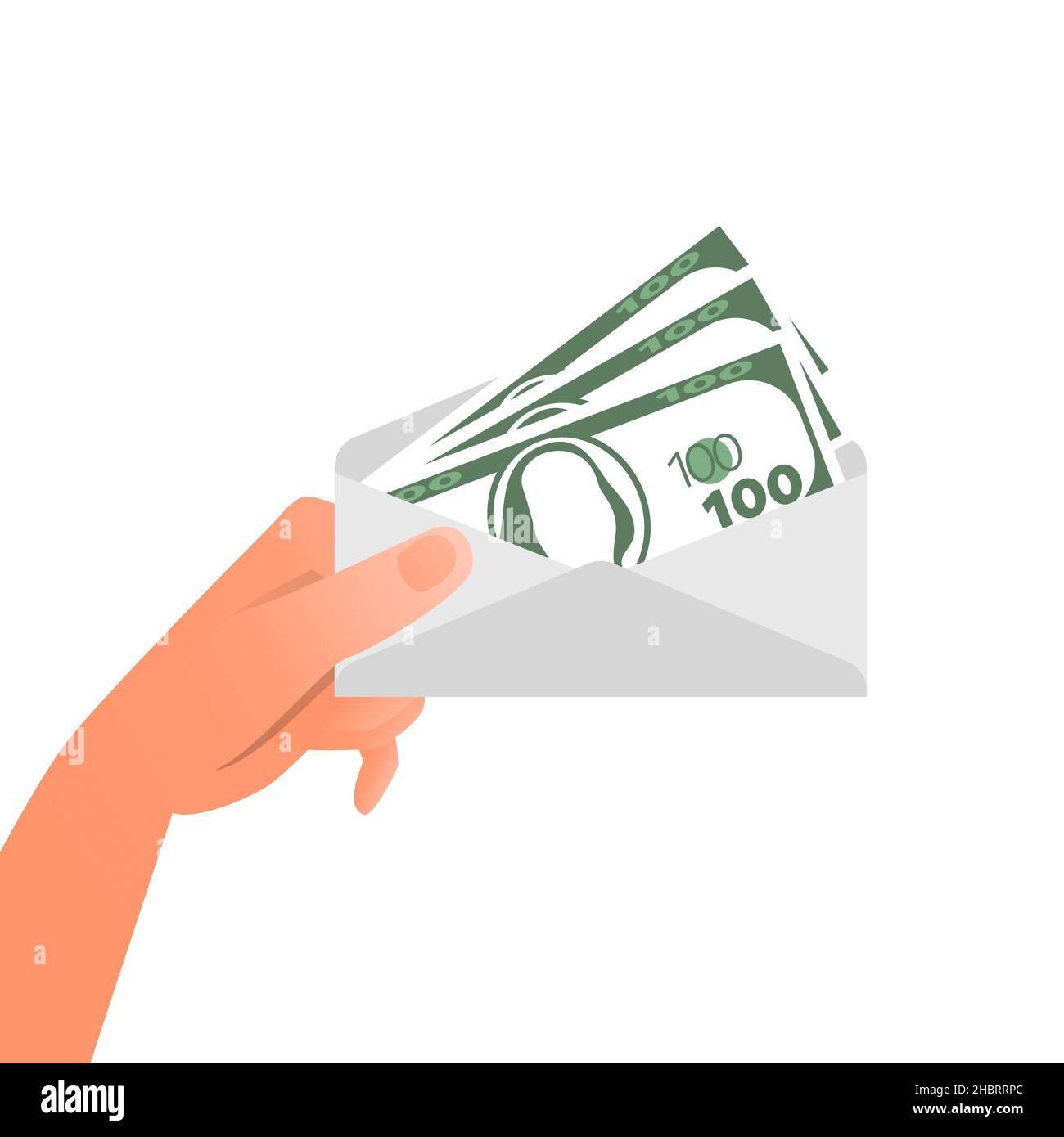 Hand is holding envelope with dollar banknotes. Stock Vector
