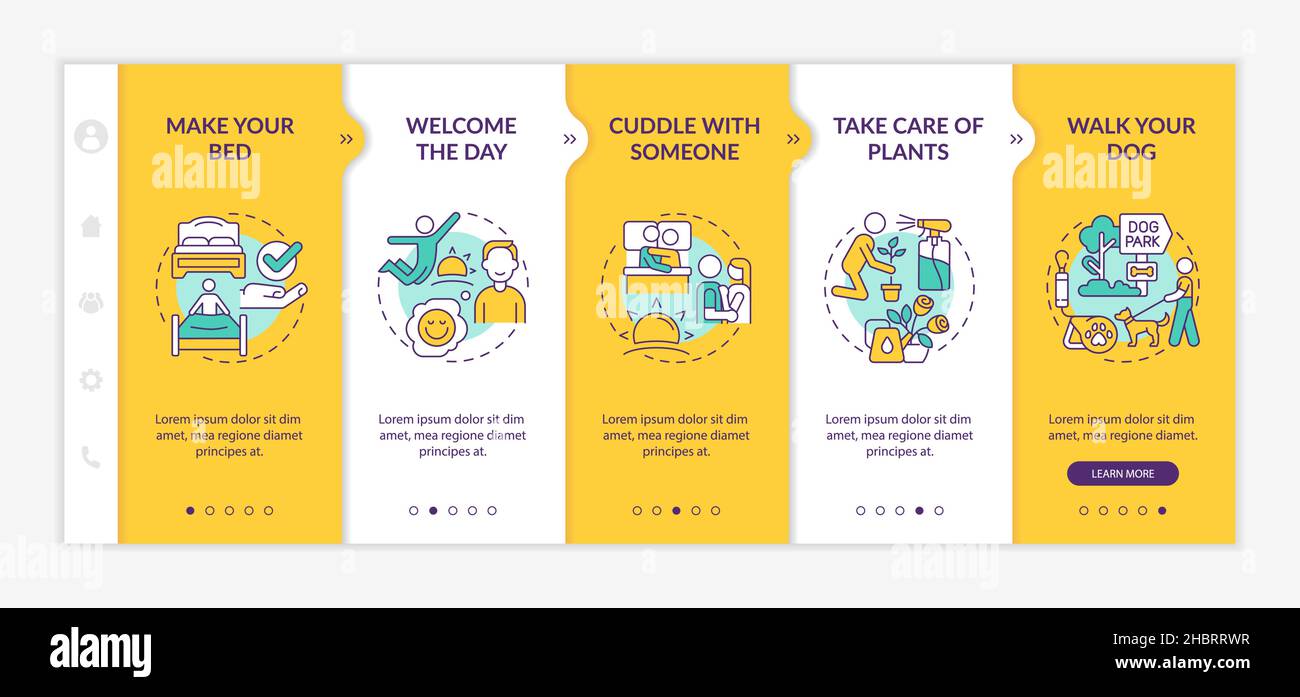 Everyday routine tips yellow onboarding template Stock Vector Image ...