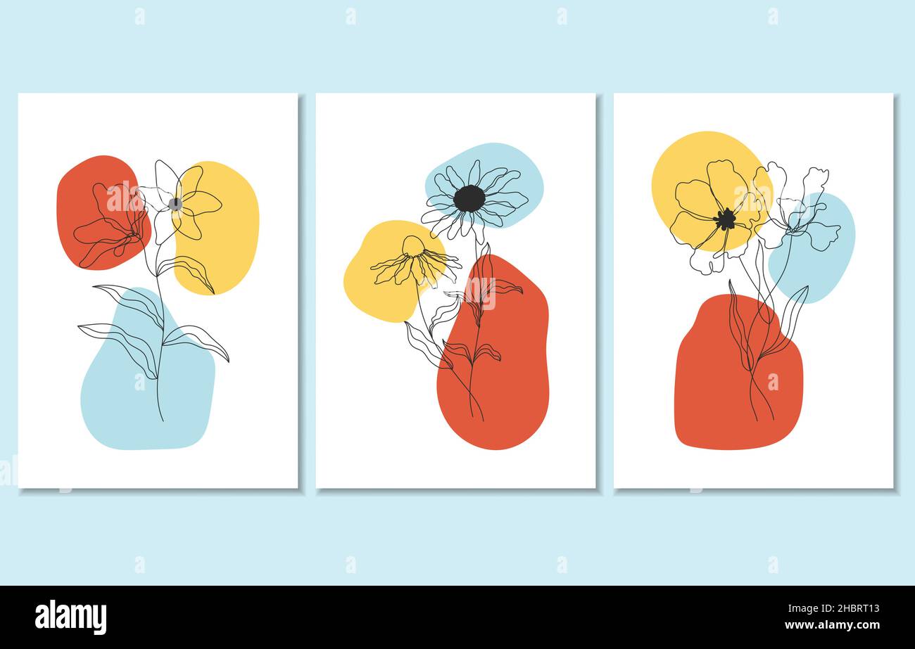 Set of three abstract botanical posters, vector illustration Stock Vector