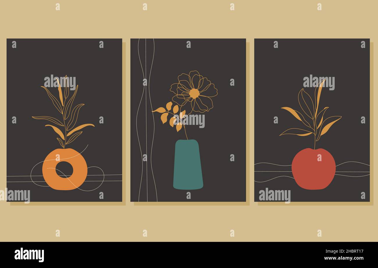 Set of three abstract botanical posters, vector illustration Stock Vector