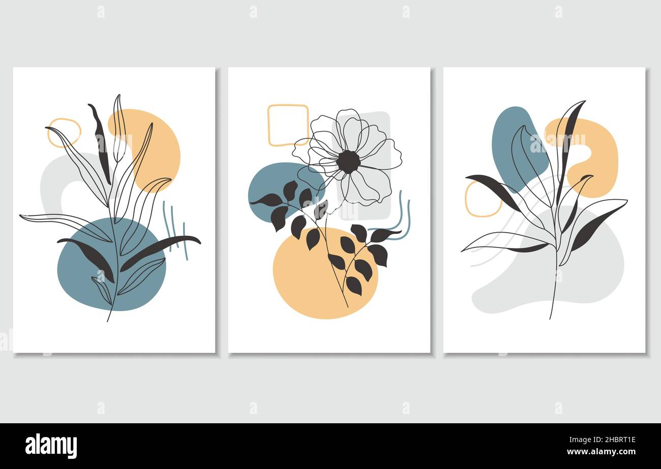 Set of three abstract botanical posters, vector illustration Stock Vector