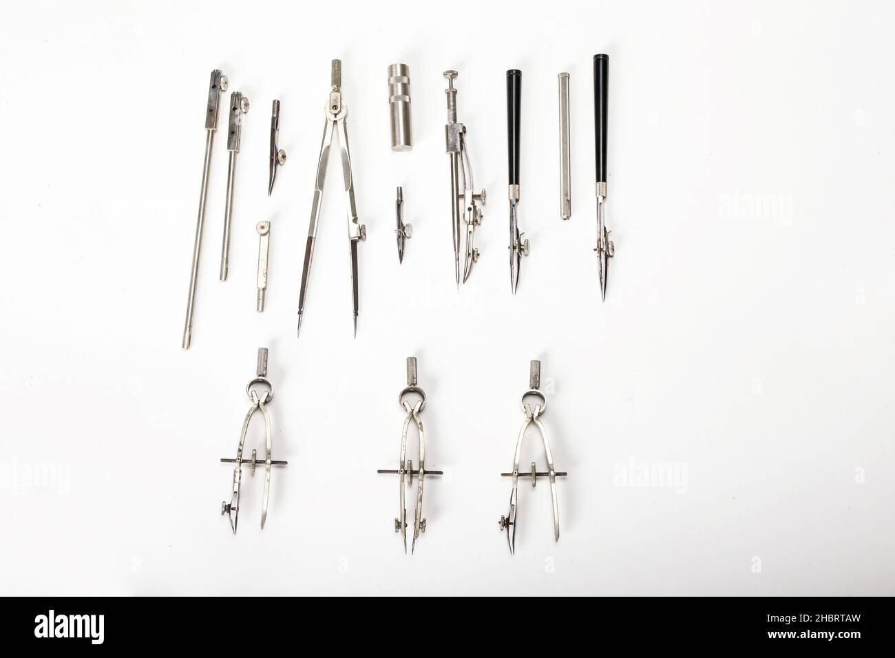 Close up of Dietzgen Champion Drawing Instruments - Typical map drafting  tools included these German-made ruling pen, compasses, and miscellaneous  small parts Stock Photo - Alamy