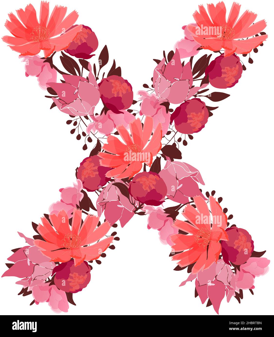 Vector floral letter, capital character X. Botanical monogram. Pink,  maroon, coral color flowers Stock Vector Image & Art - Alamy