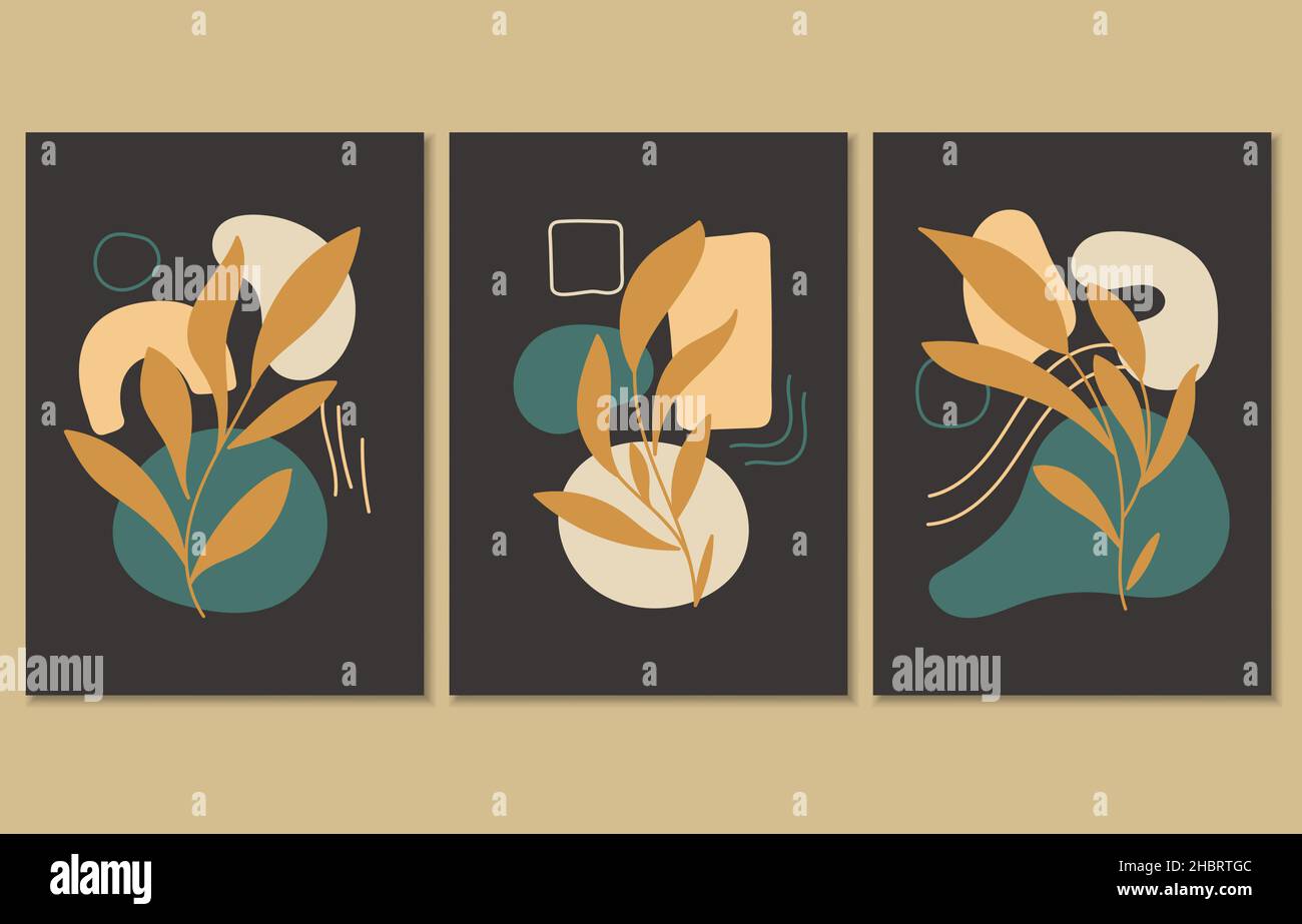 Set of three abstract botanical posters, vector illustration Stock Vector