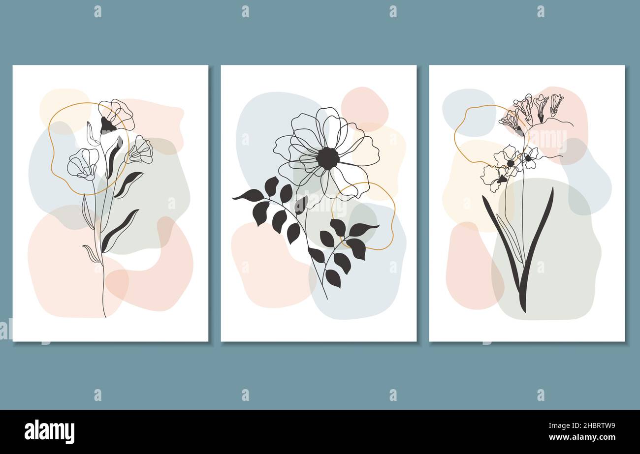 Set of three abstract botanical posters, vector illustration Stock Vector