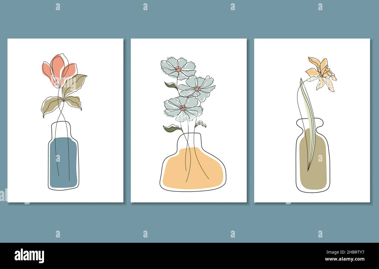 Set of three abstract botanical posters, vector illustration Stock Vector