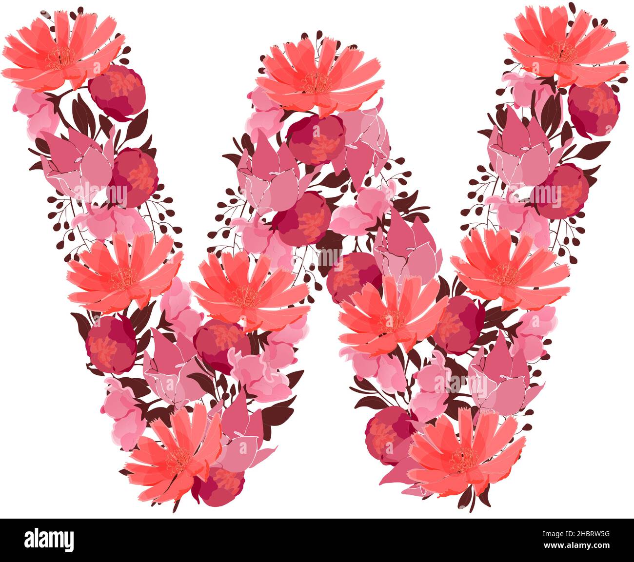 Vector floral letter, capital character W. Botanical monogram. Pink,  maroon, coral color flowers Stock Vector Image & Art - Alamy