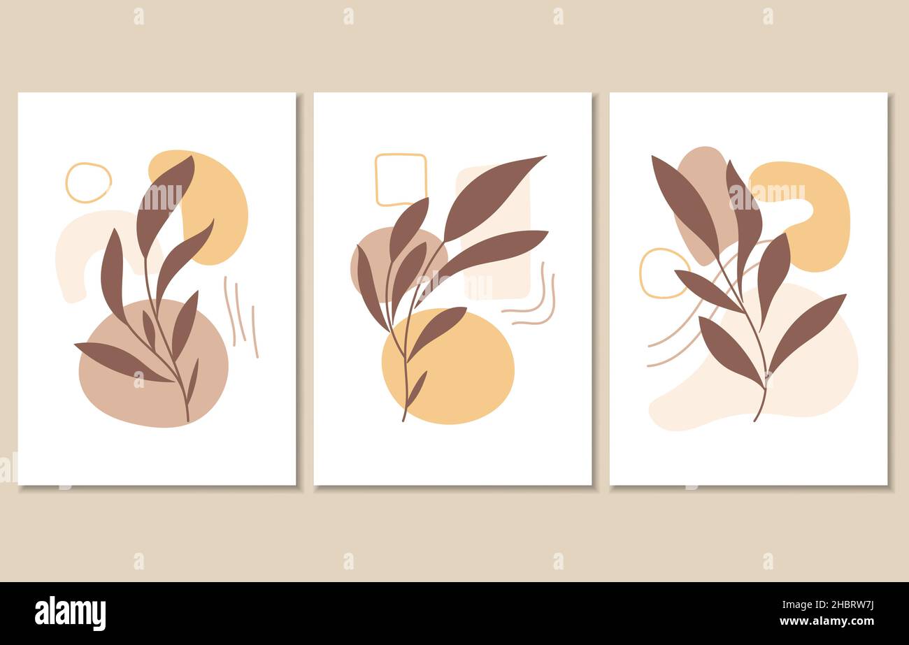 Set of three abstract botanical posters, vector illustration Stock Vector