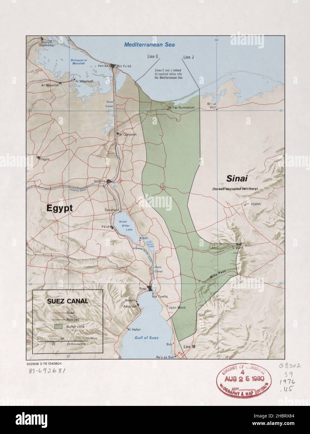 Map of Suez Canal ca.  1976 Stock Photo