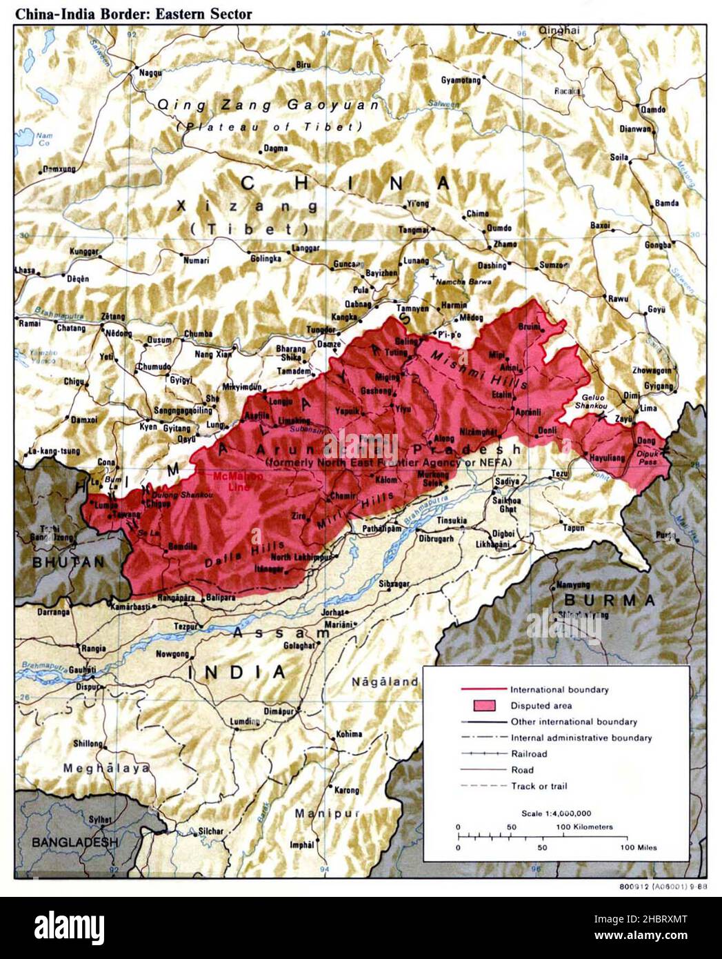 Map of China India Eastern border ca.  1988 Stock Photo