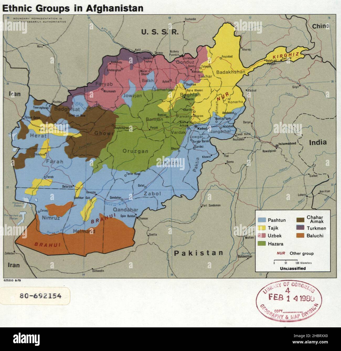 Map of Ethnic groups in Afghanistan ca.  1979 Stock Photo