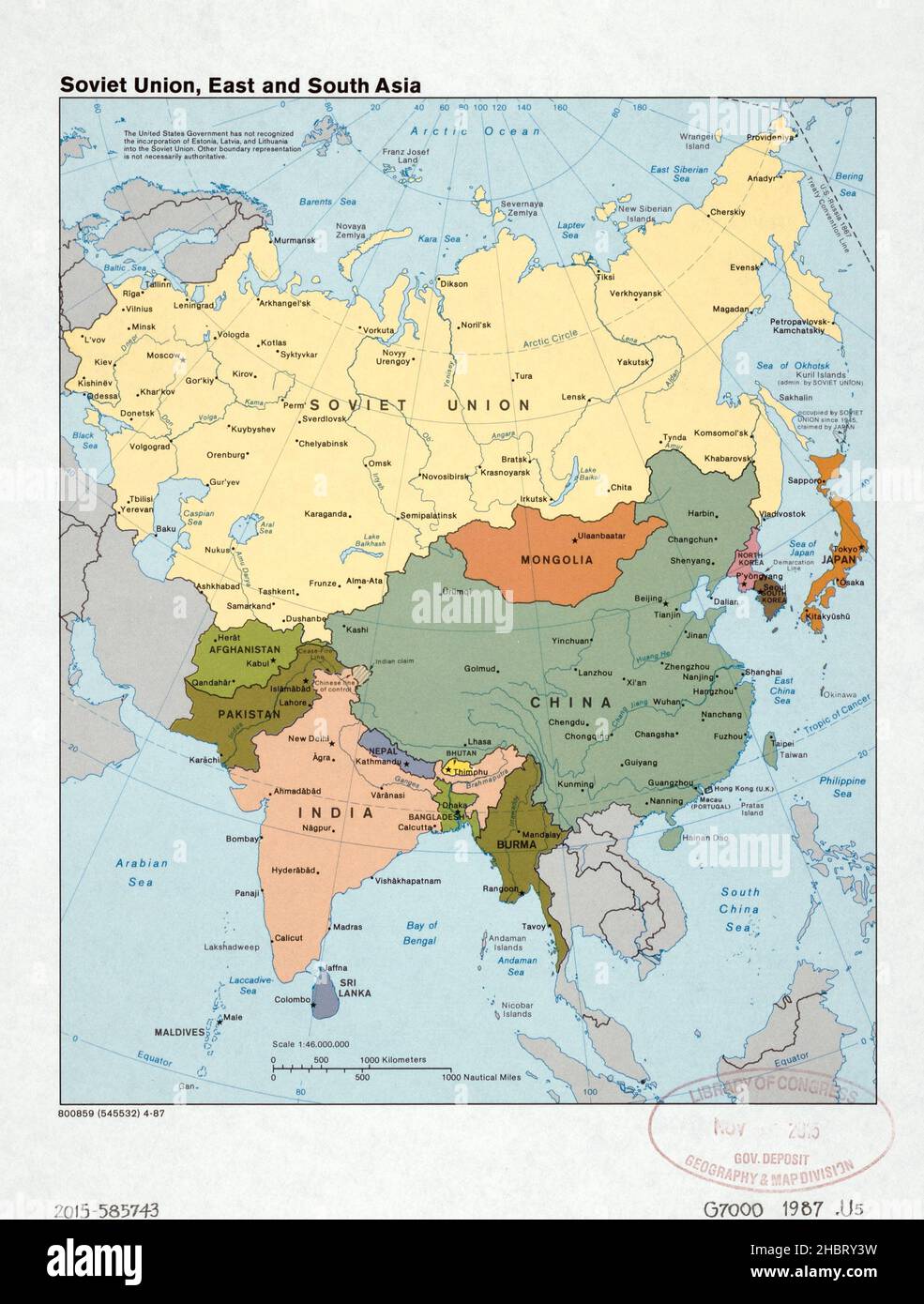 Soviet Union, East and South Asia map ca.  1987 Stock Photo