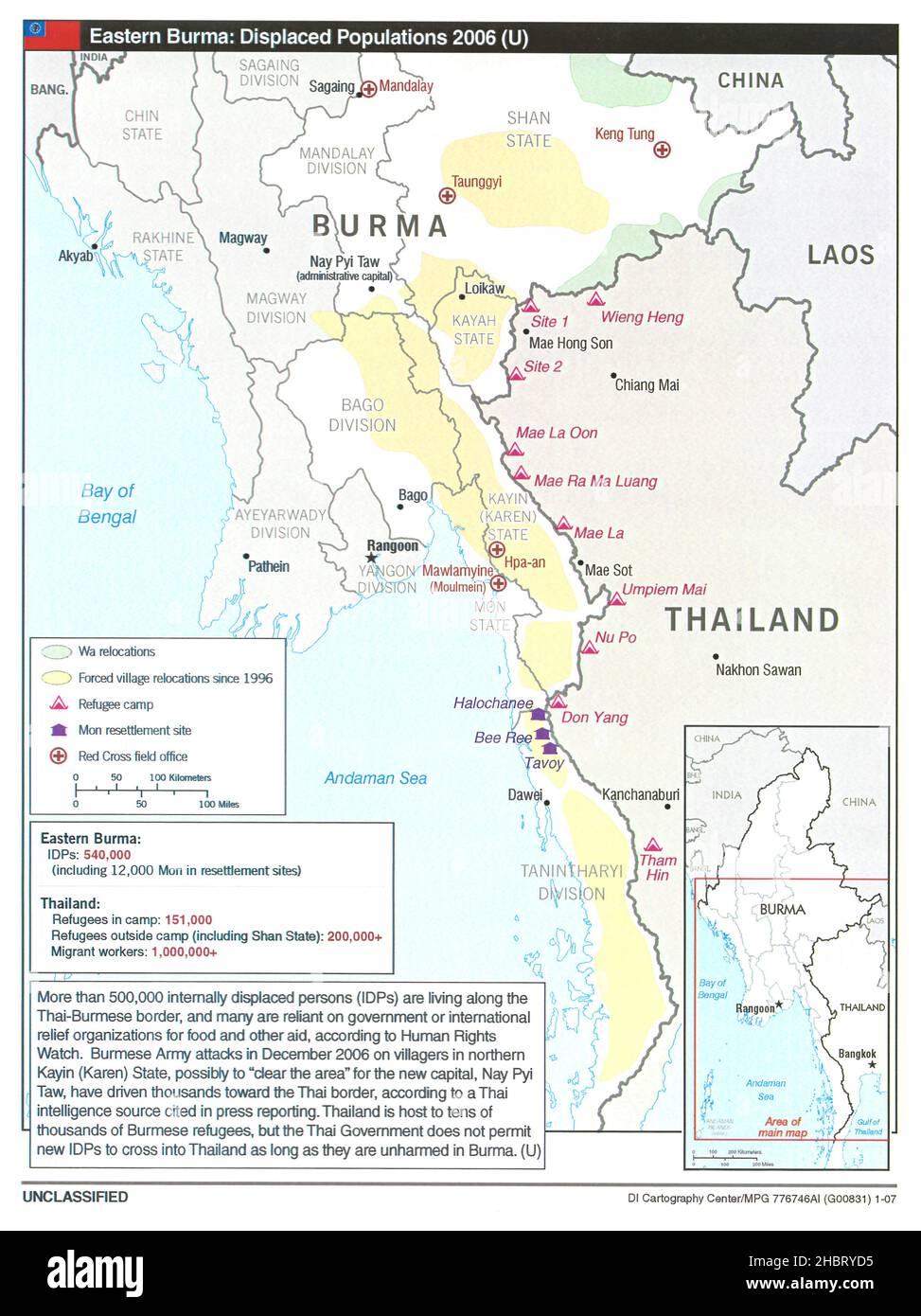 2006 Eastern Burma Displaced Populations map Stock Photo