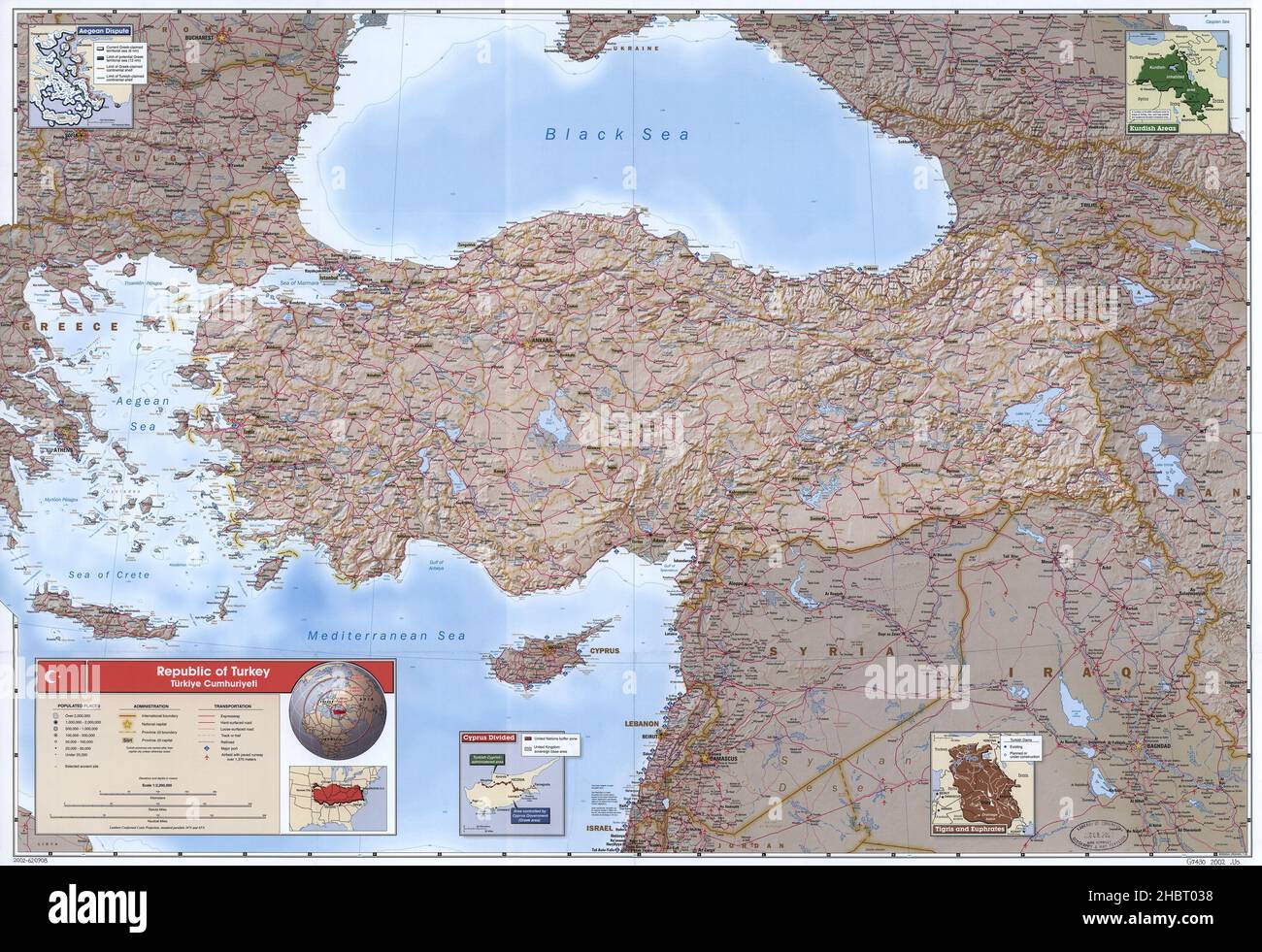 Republic of Turkey map  ca.  2002 Stock Photo