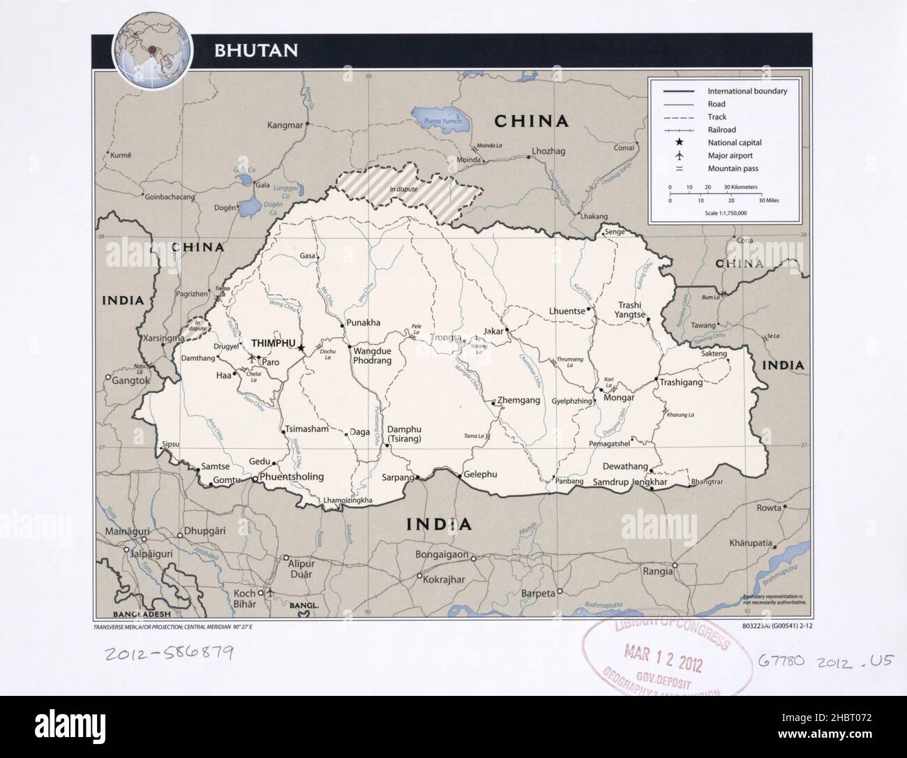 Map of Bhutan ca. 2012 Stock Photo - Alamy