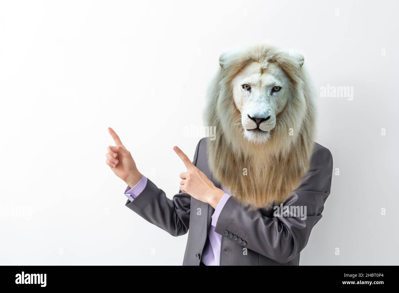 man with head of lion on white background Stock Photo Alamy