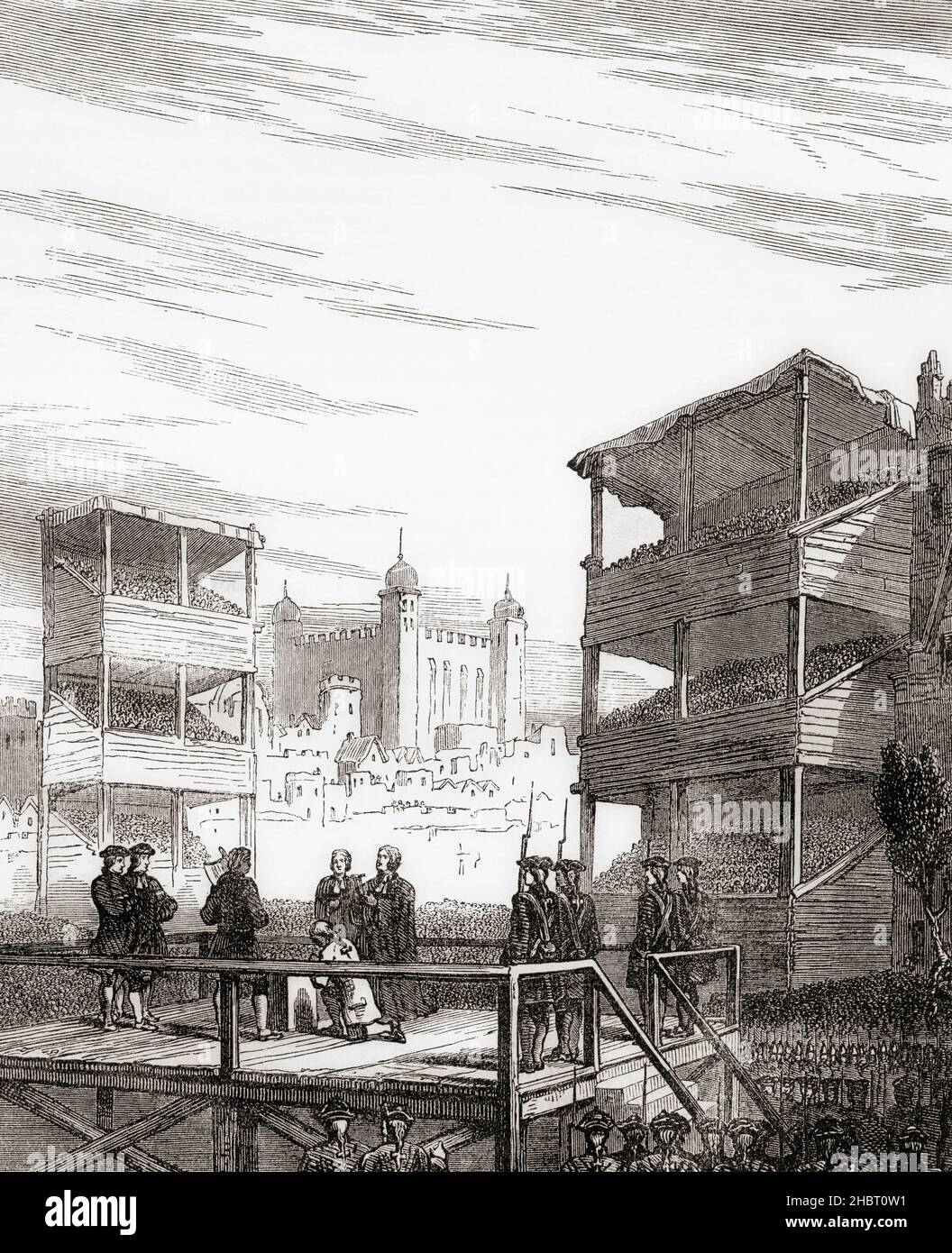 The execution of Lord Derwentwater on Tower Hill, London, England, 1716.  James Radclyffe, 3rd Earl of Derwentwater, 1689 – 1716.  English Jacobite, executed for treason.  From Cassell's Illustrated History of England, published c.1890. Stock Photo