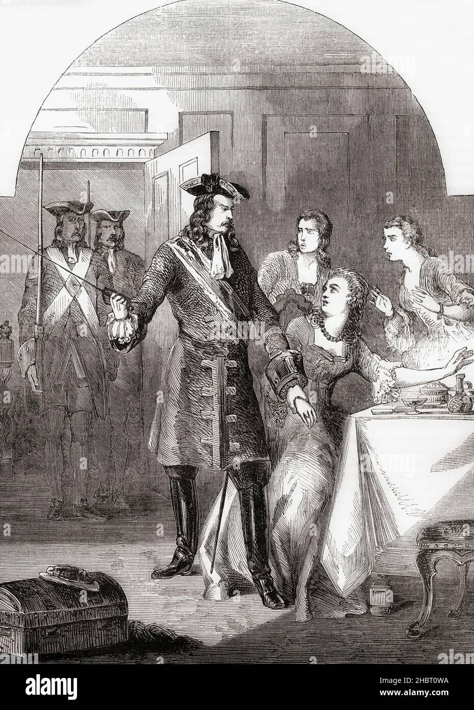 The arrest of the princess Clementina, 1718.  Maria Clementina Sobieska, 1702 – 1735.  Titular queen of England, Scotland and Ireland by marriage to James Francis Edward Stuart, The Old Pretender.  From Cassell's Illustrated History of England, published c.1890. Stock Photo