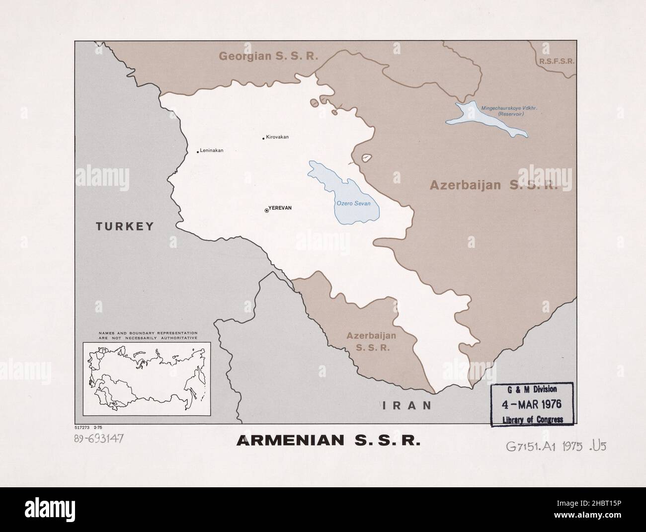 1970s Map of Armenia  ca.  1975 Stock Photo