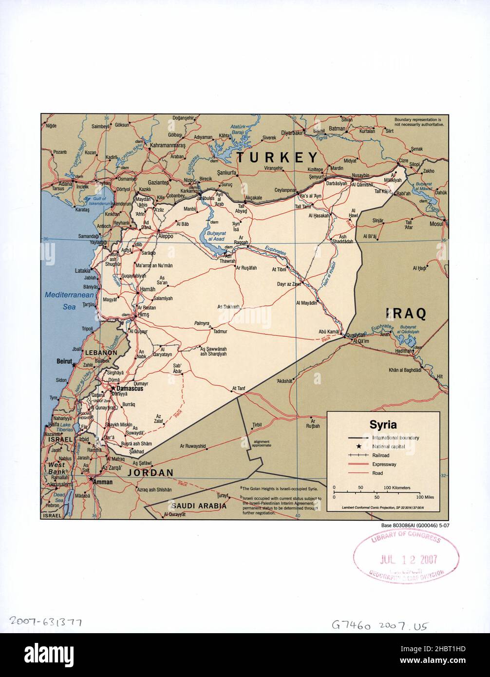 Map of Syria ca.  2007 Stock Photo