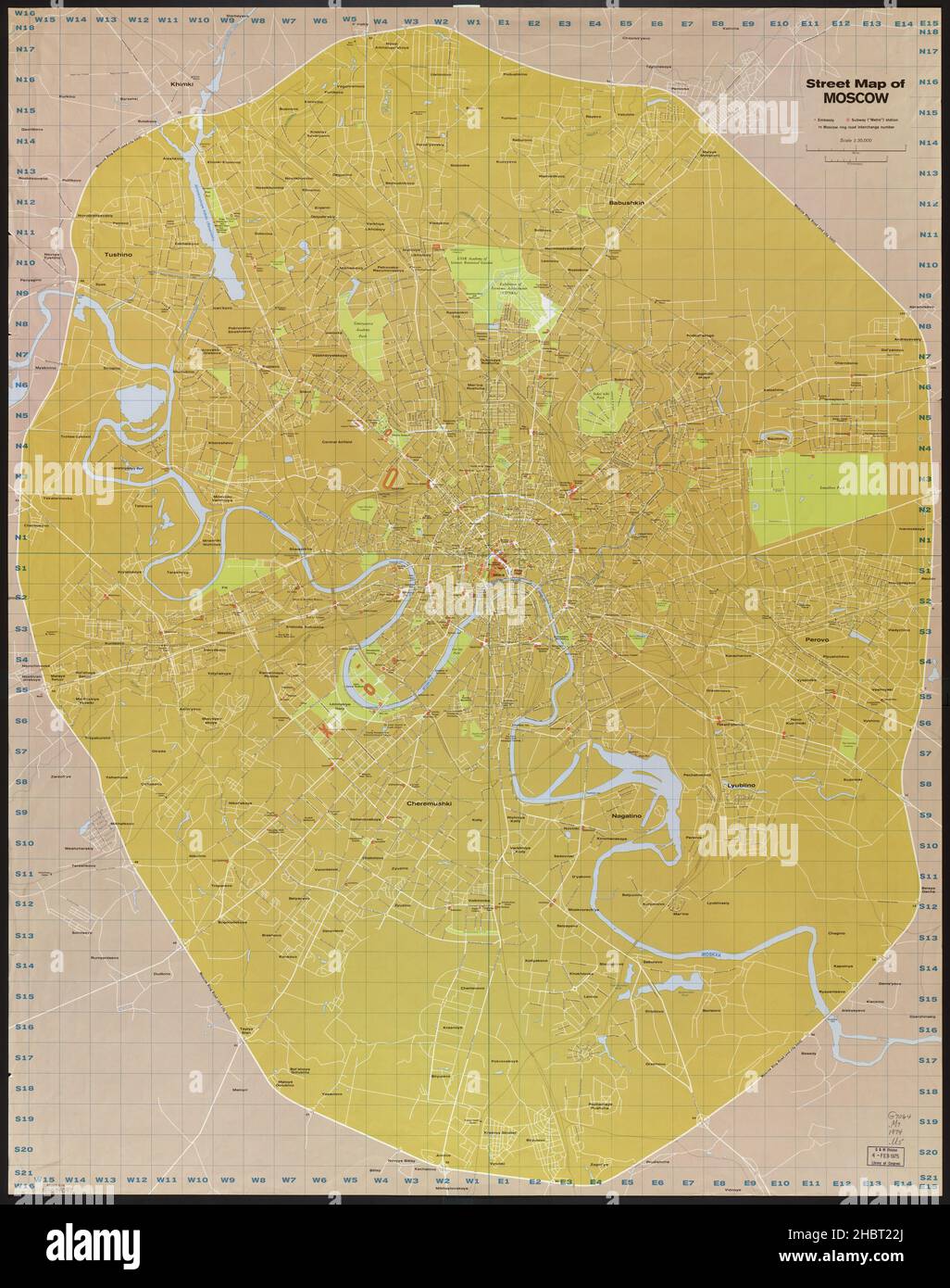1970s Street Map of Moscow  ca.  1974 Stock Photo