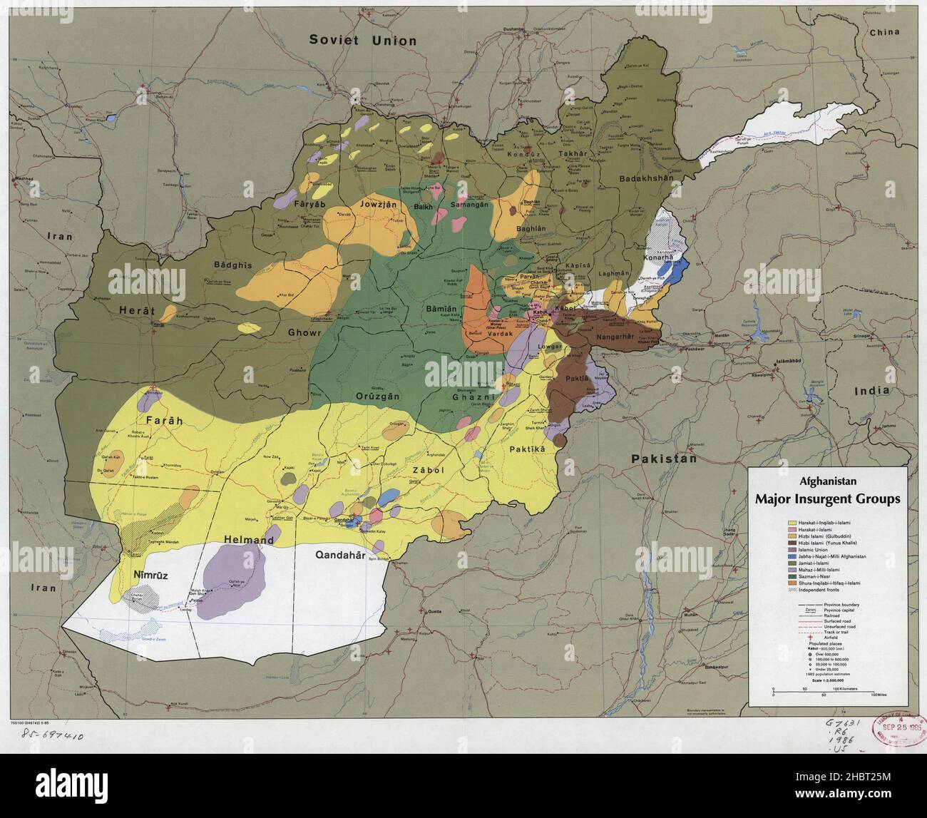 1980s map of major insurgent groups within Afghanistan ca. 1985 Stock ...