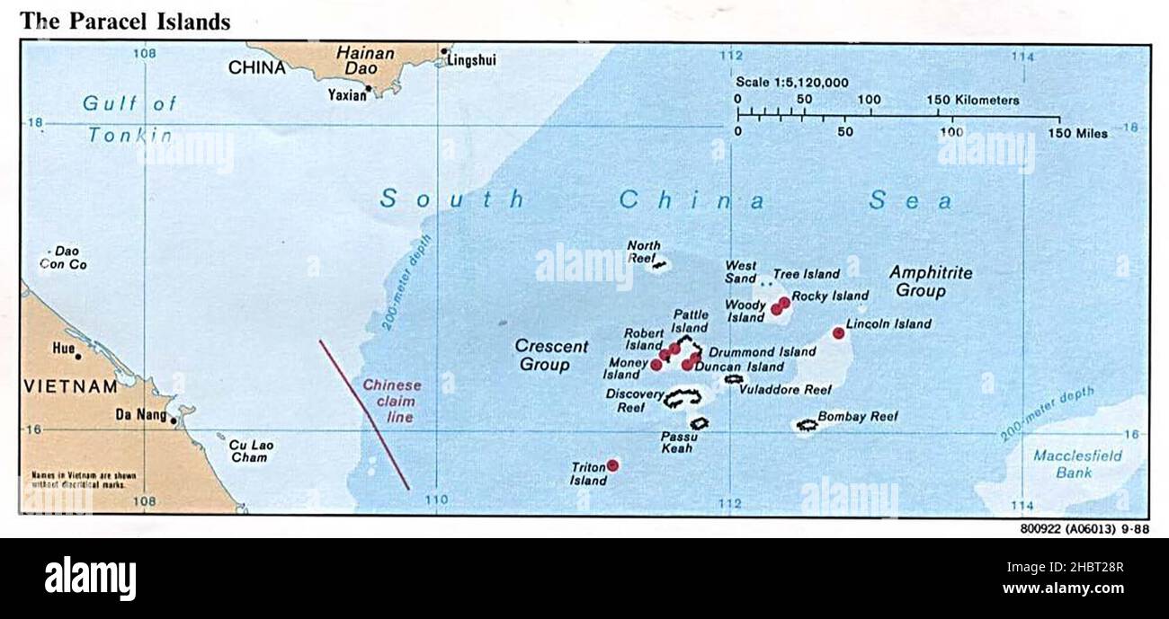 CIA map of the Paracel Islands (1988) Stock Photo