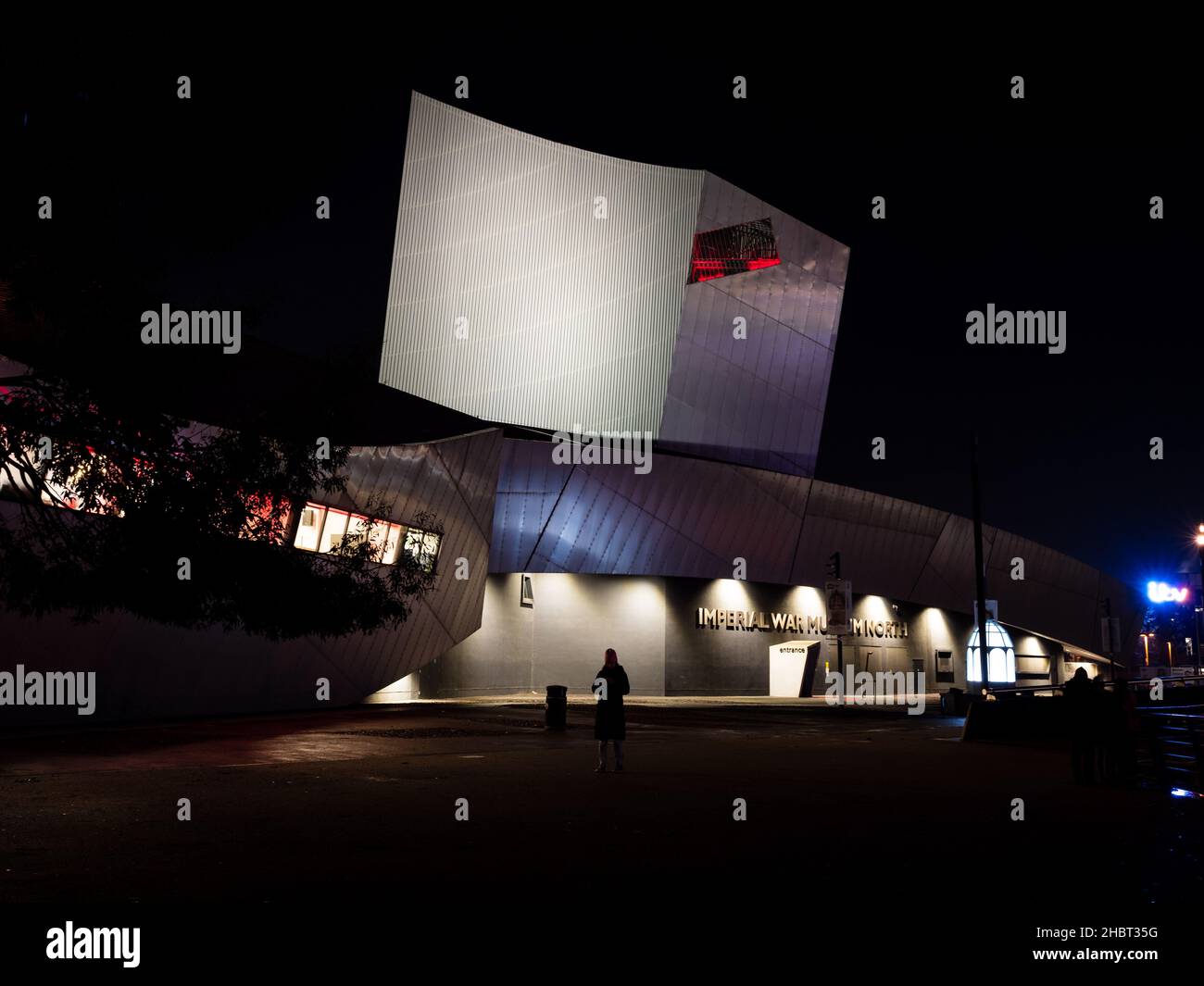 Imperial war museum north west UK Manchester Salford quays at night ...