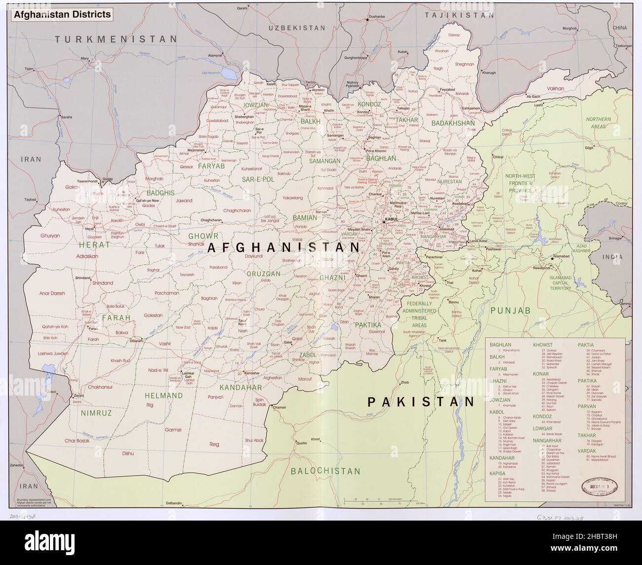 Map of Afghanistan districts ca.  2003 Stock Photo