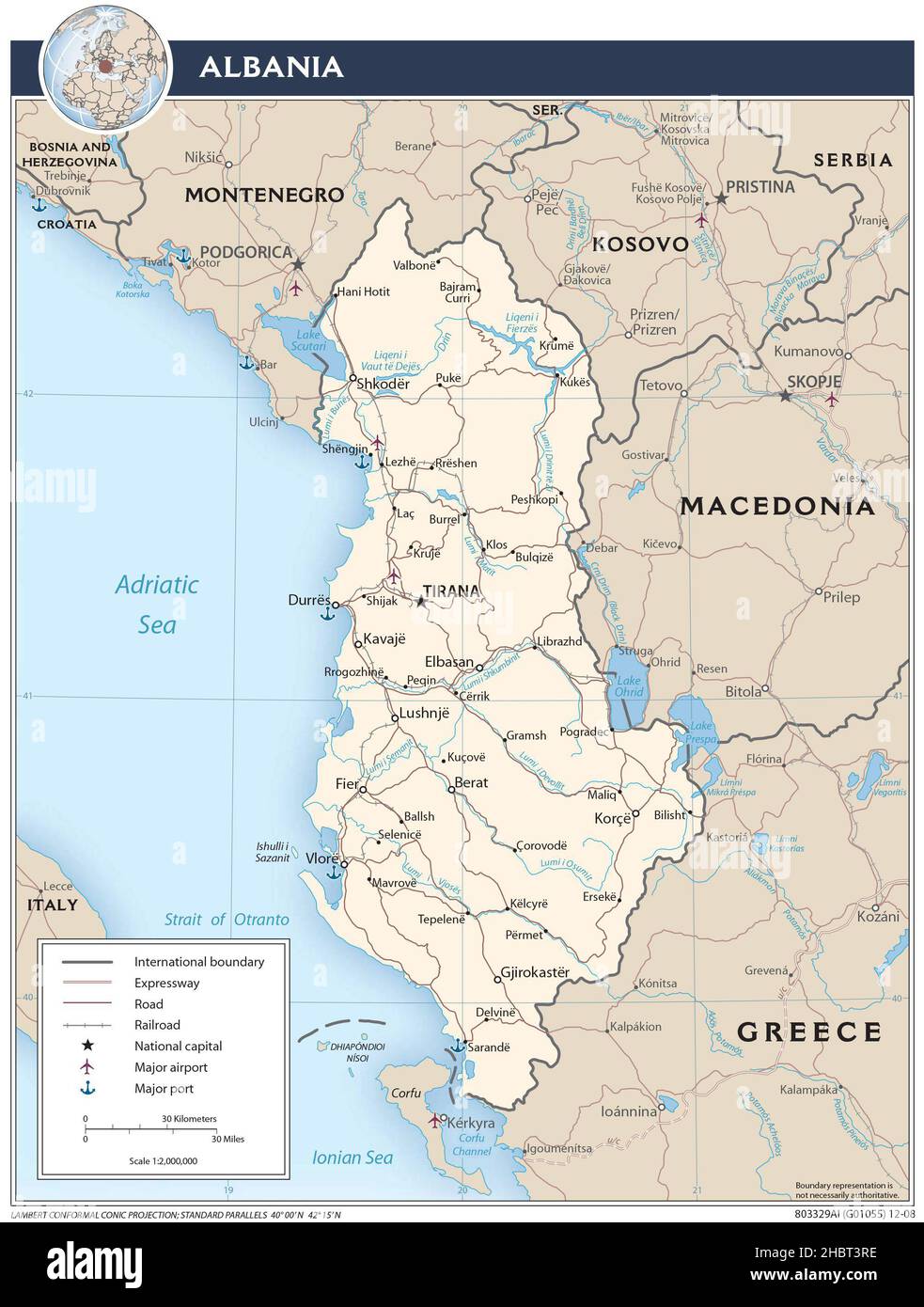 2008 Albania Physiography Map Stock Photo