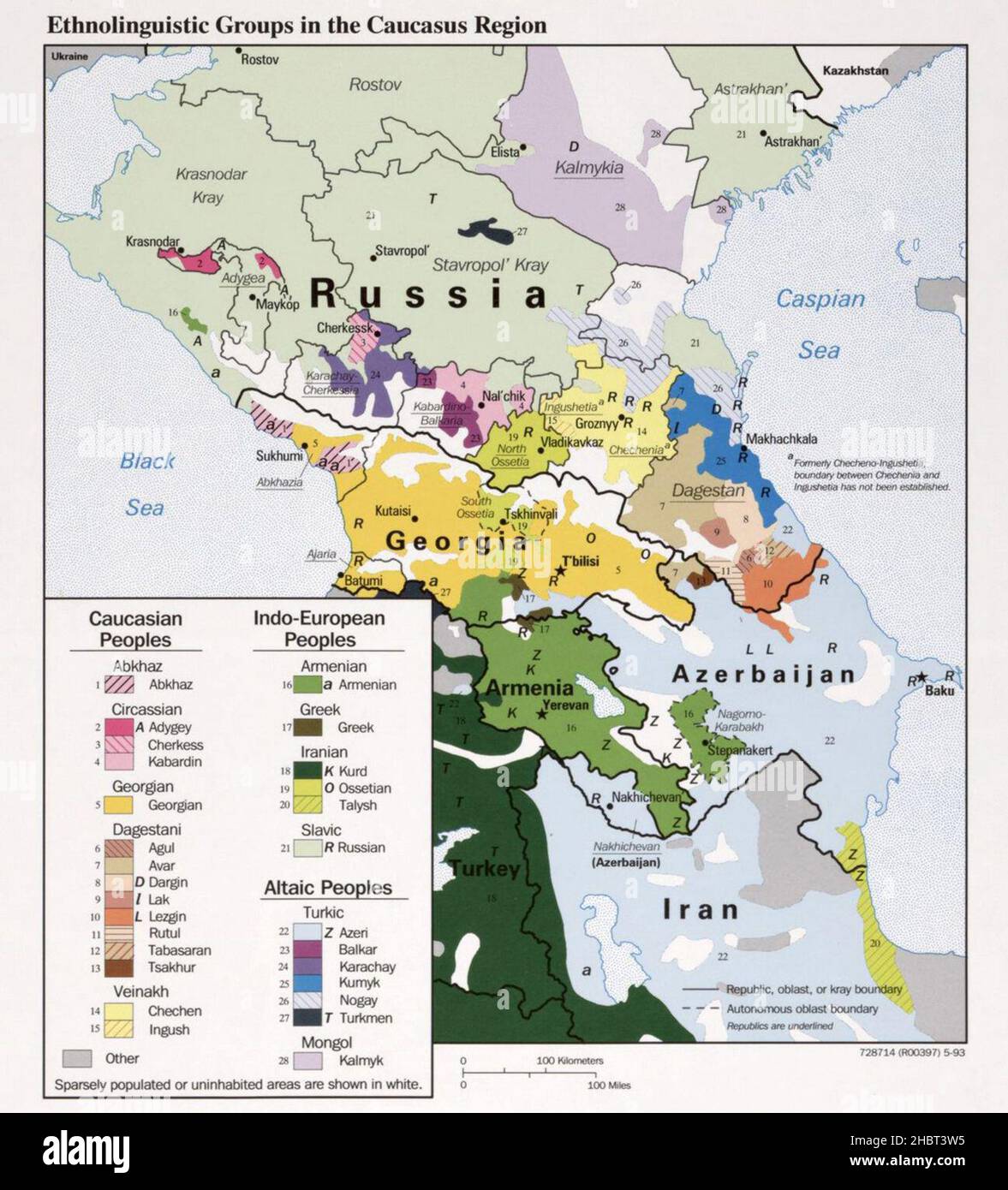1993 Caucasus Ethnoreligious map Stock Photo - Alamy