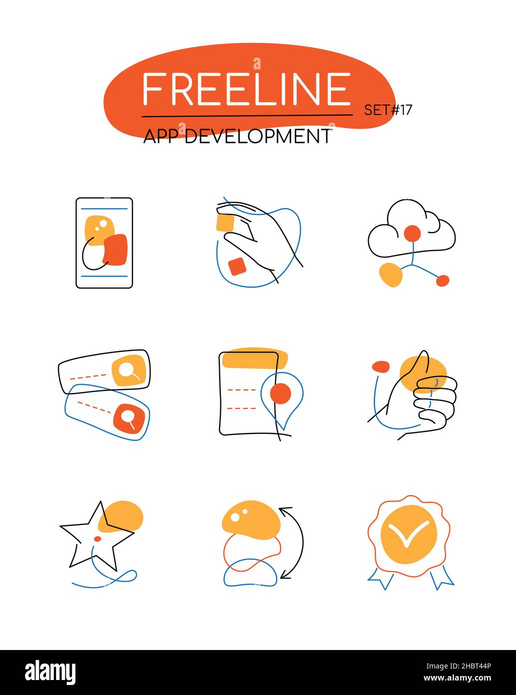 App development - modern line design style icons set in orange color ...