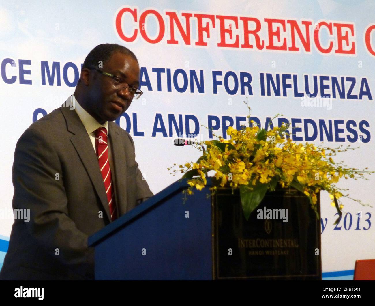 2010s Vietnam:  Dr. Babtunde Olowokure, WHO, speaks at the Conference on Resource Mobilization for Influenza A (H7N9) Prevention, Control and Preparedness in Vietnam ca.  5 May 2013 Stock Photo