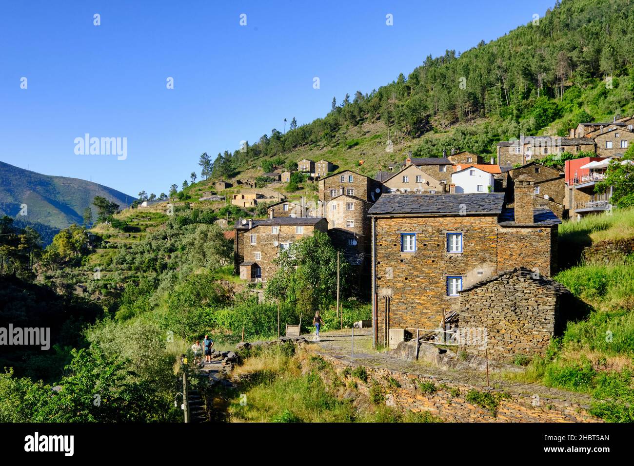 Piódão, a traditional village in the heart of Portugal.  All the houses in the village are built in schist. Stock Photo