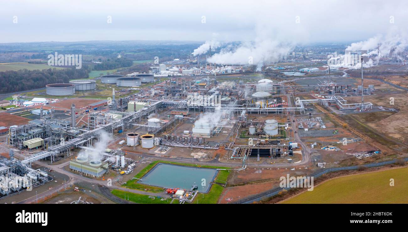 Aerial view of INEOS Grangemouth refinery on River Forth, Scotland UK Stock Photo