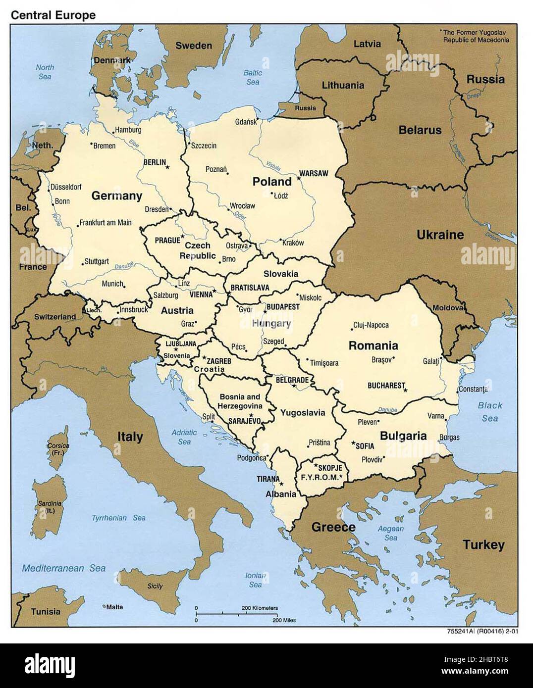 Map of Central (and Eastern) Europe ca.  2001 Stock Photo