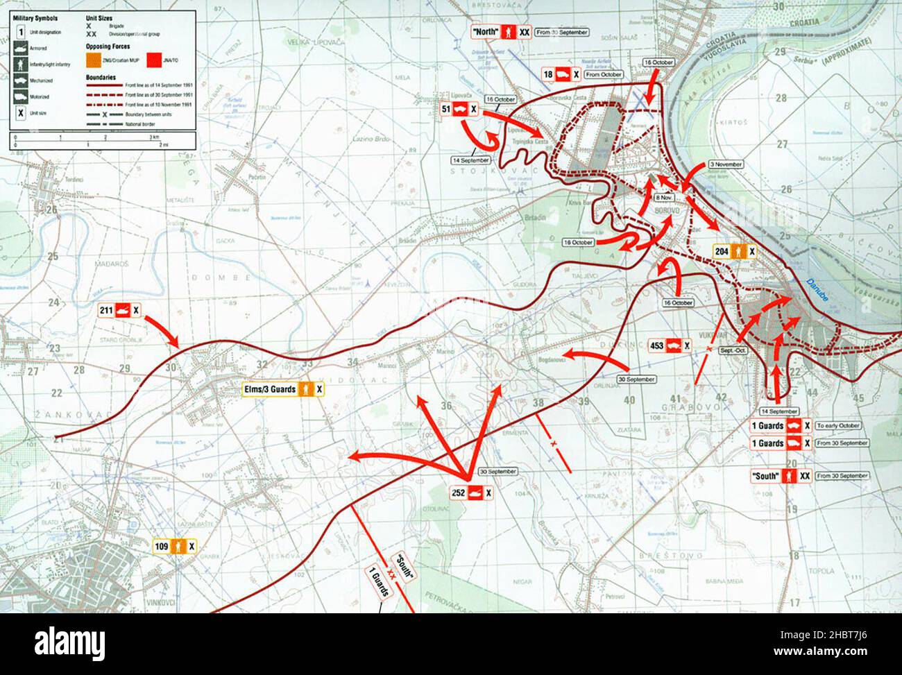 Map of the battle of Vukovar in eastern Croatia, September-November 1991 Stock Photo