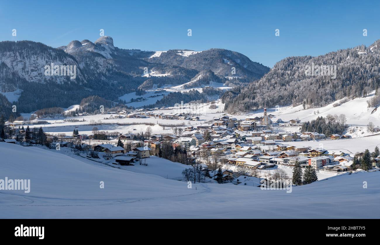 Snow-covered Unken, Pinzgau Salzburger Land, Austria Stock Photo