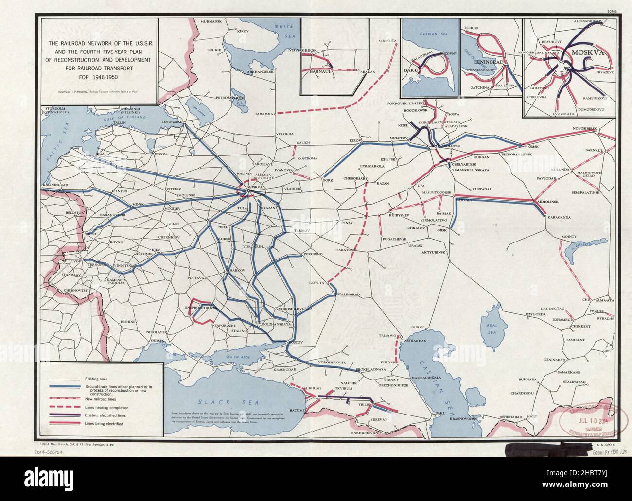 The railroad network of the U.S.S.R. - and the Fourth Five-Year Plan of reconstruction and development for railroad transport for 1946-1950 ca.  1949 Stock Photo