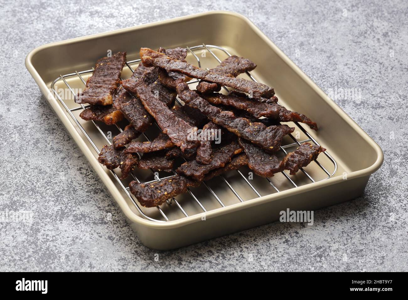 Homemade beef jerky, sundried Stock Photo Alamy
