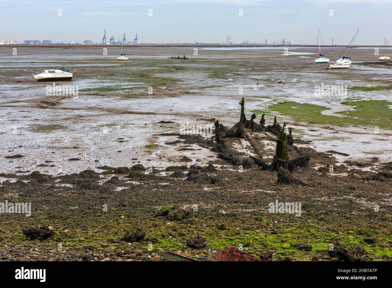 River Medway Estuary at Low Tide at Upchurch in Kent, England Stock Photo
